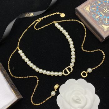 Dior New Letter Pearl Diamond Fashion Necklace