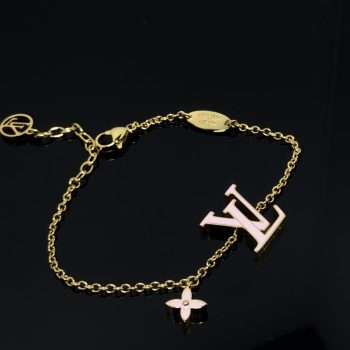LV Gold Chain Bracelet (Pink Logo Charm)